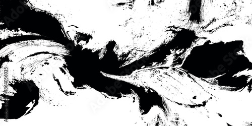 black and white grunge background with various ink scratched brush strokes paint splash.