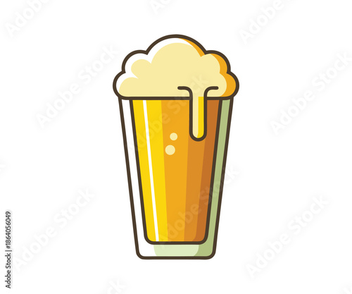 Glass of Cold Beer with Thick Foam Top Vector Illustration