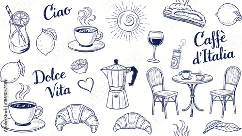 Cafe Coffee Doodle Illustration Set – Hand Drawn Coffee Shop Vector Collection