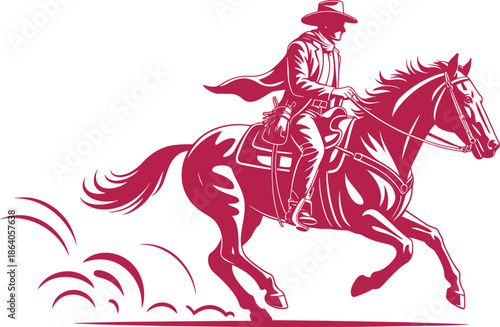 Cowboy on horse riding galloping vintage style woodcut rodeo western vector illustration