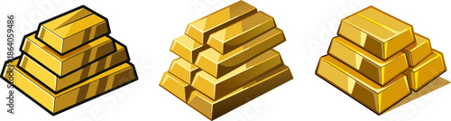 Golden Bullion Bars Vector Collection – Shiny Gold Ingots Stack | Finance, Banking, Treasure, and Economic Growth Graphic Icons