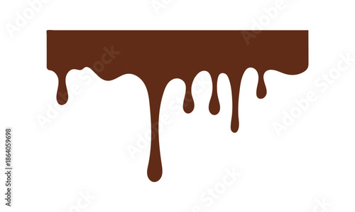 Melted brown chocolate dripping smoothly downward on a clean white background.