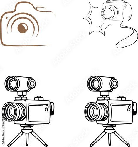 Camera Icon Set with DSLR and Digital Photo Camera Symbols, Vector Illustration Isolated on White Background
