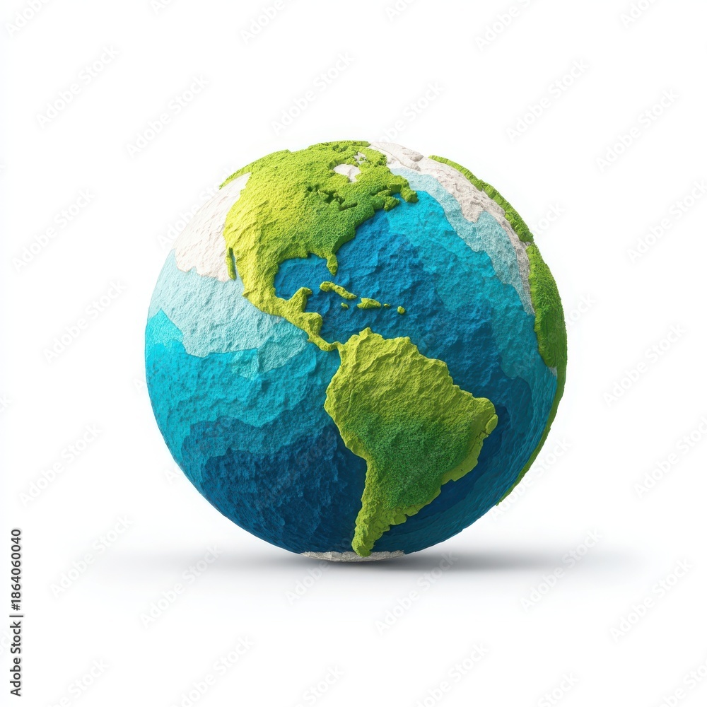 Fototapeta premium Earth_logo_3D_globe_with_green_and_blue_continen