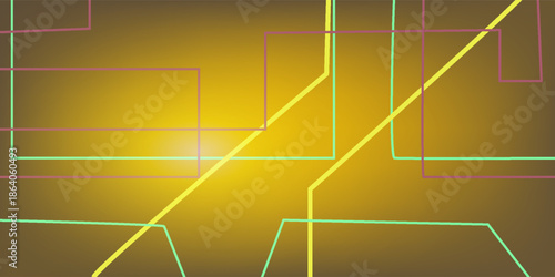 Abstract dark yellow pink and green neon light gradient background.3d render illustration.