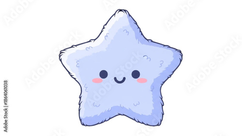 A smiling star with a happy face and rosy cheeks is centered on a plain white background illustration