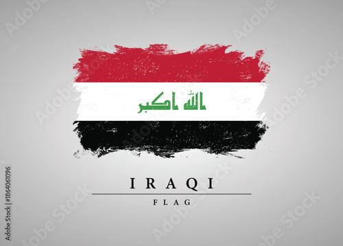 Grunge Style Iraqi Flag with Red White Black Colors and Green Takbir Script on Black Background for National Identity and Patriotic Design