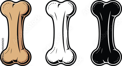 Dog bone silhouette & Outline and illustration set isolated on transparent background