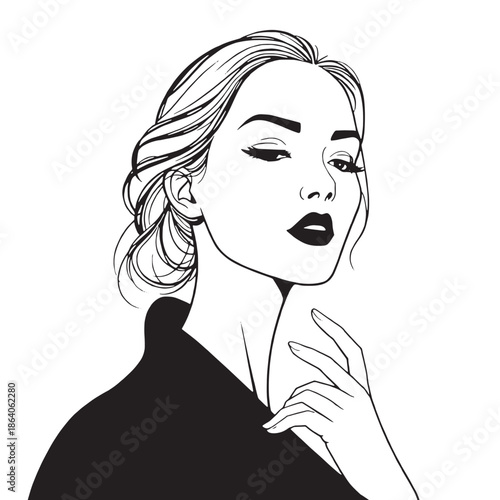 black and white art a girl with white background 