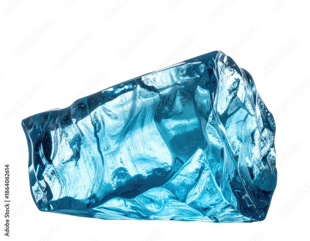 Fototapeta premium Isolated, translucent crystalline structure with internal patterns, lit with a cyan hue against black