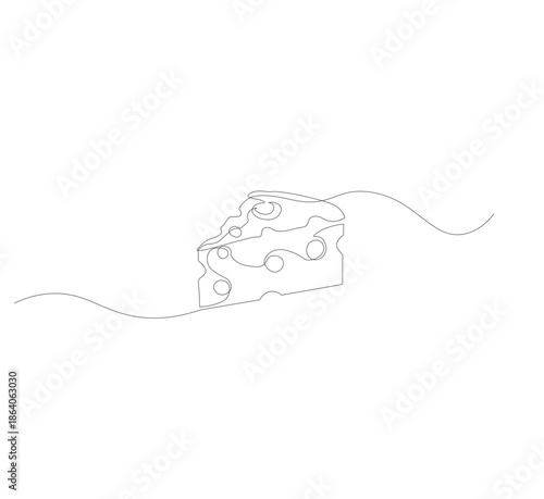 Fresh and delicious Italian holey cheese continuous line drawing. Online dairy food store logo template concept. Modern single line drawing design graphic vector illustration, vector illustration