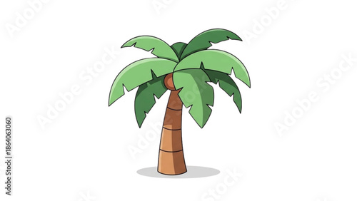 A single palm tree standing alone against a plain white background from a straight-on viewpoint.
