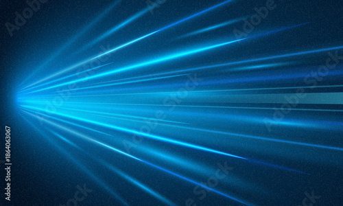 Speed lines burst from center, glowing neon blue streaks zoom out with dynamic motion acceleration effect. Futuristic warp tunnel abstract perspective background. Sci fi light trail movement illusion.