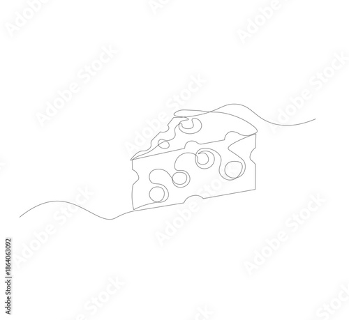 Fresh and delicious Italian holey cheese continuous line drawing. Online dairy food store logo template concept. Modern single line drawing design graphic vector illustration, vector illustration