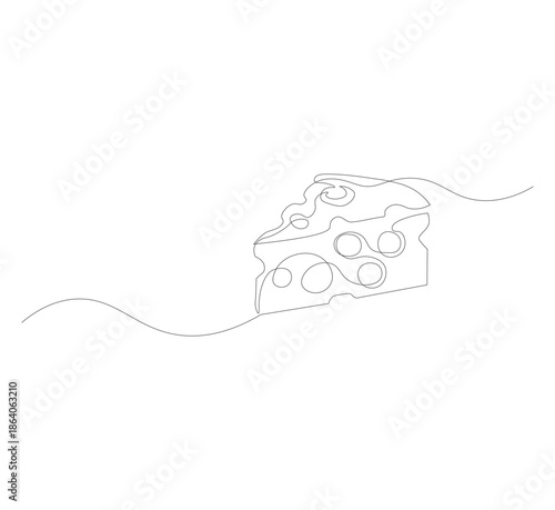 Fresh and delicious Italian holey cheese continuous line drawing. Online dairy food store logo template concept. Modern single line drawing design graphic vector illustration, vector illustration