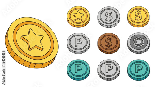 Various coins and tokens displayed together on a white background, showcasing different currencies and symbols.