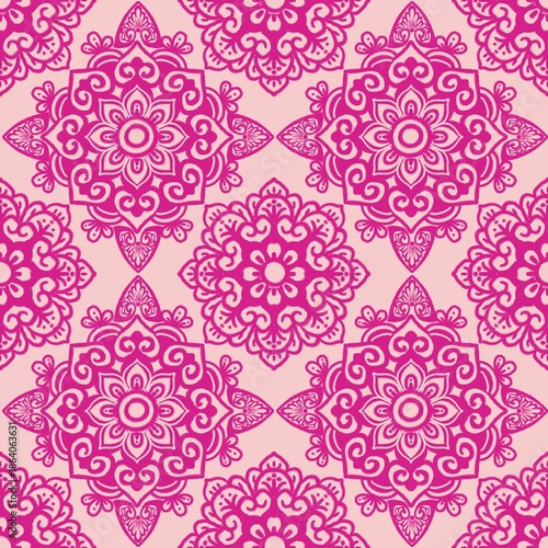 Pink Ornamental Mandala Seamless Pattern