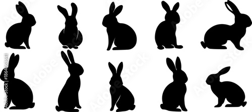 Bunny Silhouettes Collection – Sitting and Jumping Rabbit Shapes | Cute Animal Vector Icons for Easter, Spring, Logos, and Creative Illustration