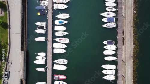 View from above of the port of Luino, Maggiore lake, Italy