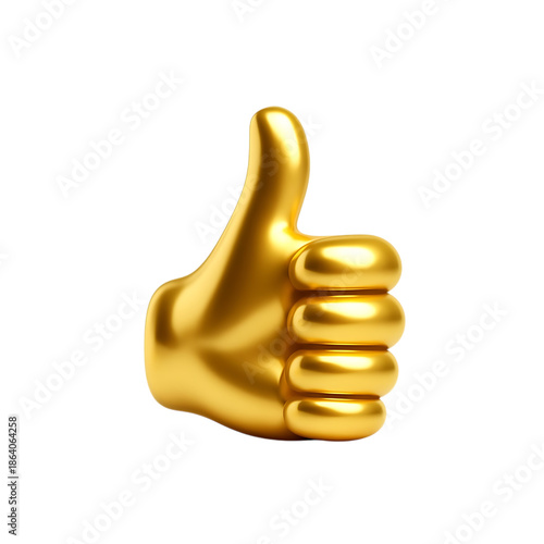 Golden shiny hand giving a thumbs up sign on transparent background