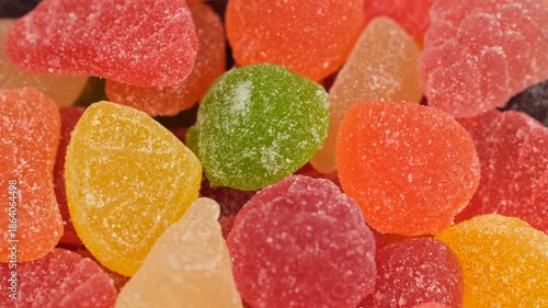 Fruit Jelly Gummy Candies close up, slider shot