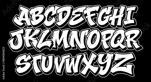 Street graffiti style alphabet. Vector alphabet on a black background.