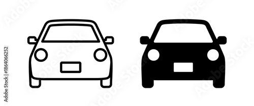 Car icon set – Front view outline and silhouette vectors for UI and app