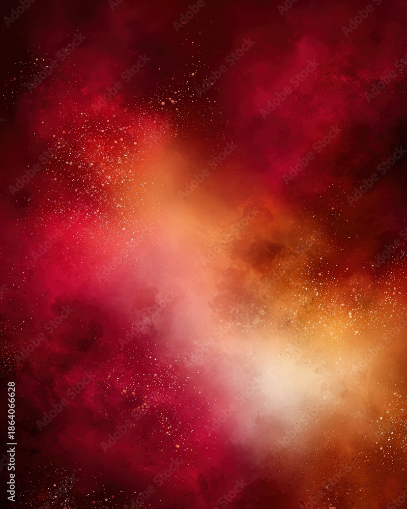 Fototapeta premium Colorful cosmic scene showing swirls of red, orange, and white with stars in outer space linked to galaxy and universe