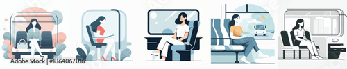 Vector Illustration of a Beautiful Woman Sitting on a Bus