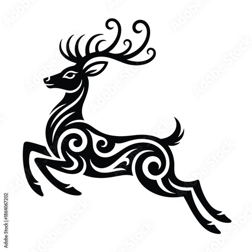 Stylized jumping deer isolated on white background, Vector, illustration