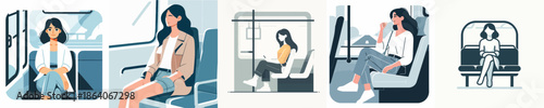 Vector Illustration of a Beautiful Woman Sitting on a Bus