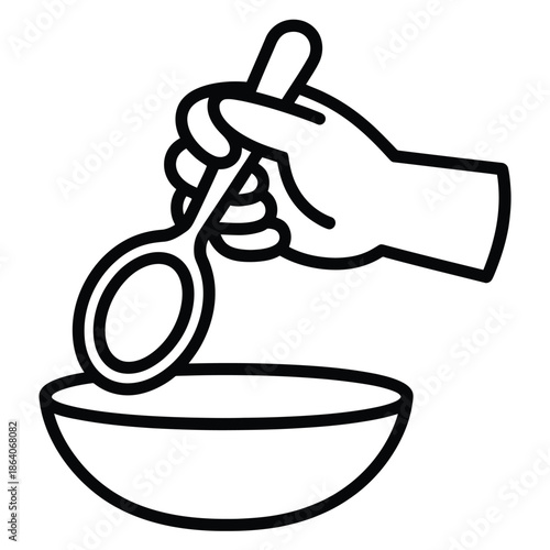 Hand scooping food from bowl isolated on white background, Vector, illustration