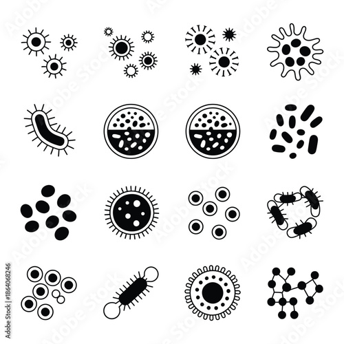 Bacteria icon symbol illustrating microorganisms and germs, suitable for healthcare, medical research