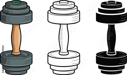 Dumbbell silhouette & Outline and illustration set isolated on transparent background