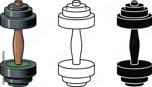 Dumbbell silhouette & Outline and illustration set isolated on transparent background