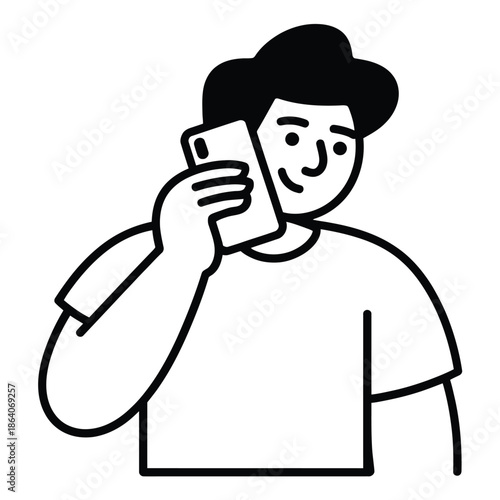 Person taking selfie isolated on white background, Vector, illustration