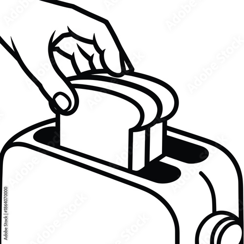 Hand placing bread in toaster isolated on white background, Vector, illustration