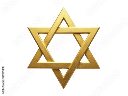 A gold Star of David symbol on a plain white background, ideal for Jewish-themed designs or as a symbol of hope and unity