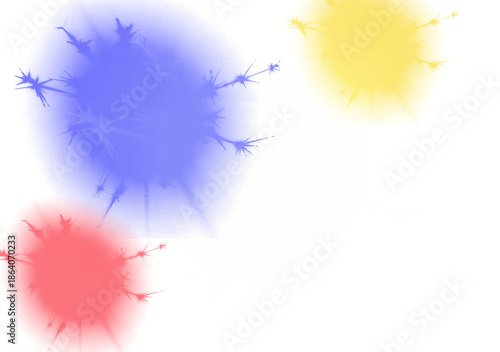 Vibrant red blue and yellow splatter effects on white background creating dynamic abstract design elements on transparent background. on transparent background