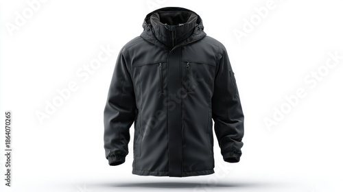 Black men's winter jacket isolated on white background