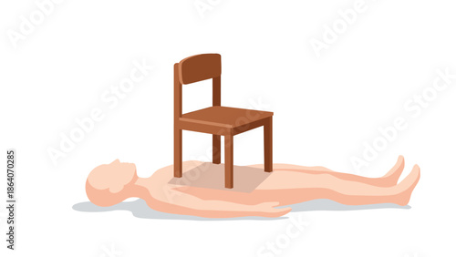 Man lying on ground with chair on top of him