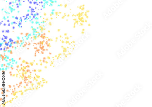 Colorful stars and sparkles scattered on the left side of the frame creating a festive atmosphere on transparent background. 