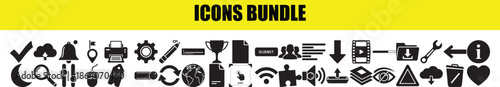 Icons bundle with diverse web symbols and interactive interface elements for modern graphic design projects in vector art