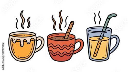 Warm Beverages Trio: An inviting arrangement of three delightful hot beverages, each steaming with a unique aroma, creating a cozy and comforting visual appeal.