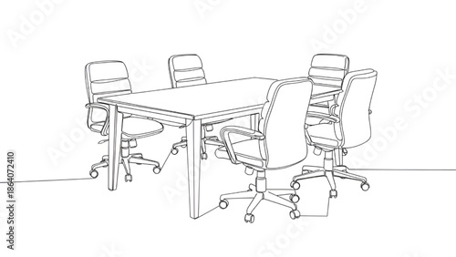 Office Table with Rolling Chairs Isolated on White Background