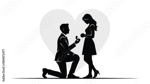 Man proposing to woman with ring in front of heart shape