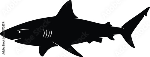 Black Shark Silhouette Vector Illustration, Marine Predator Icon Design Isolated on Transparent Background