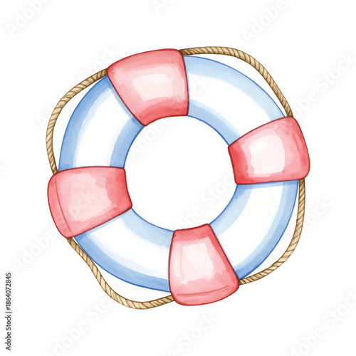 Watercolor Lifesaver Ring with Rope Isolated on White Background vector illutrastion transparent background