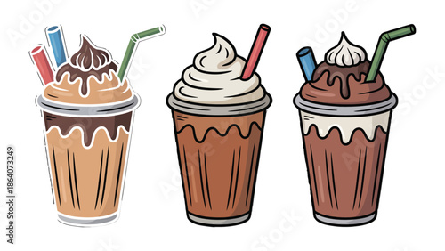 Tempting Trio of Smoothies: Three delectable smoothies, each boasting a unique flavor profile and artistic presentation, stand ready to tantalize the taste buds and add a vibrant touch to any setting.