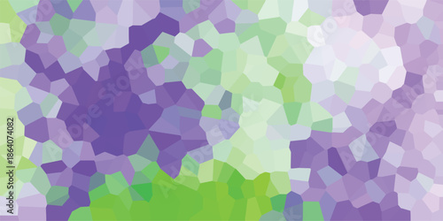 Colorful abstract background with a crystalline mosaic pattern in shades of purple, green, and white, offering a vibrant and organic visual for creative design